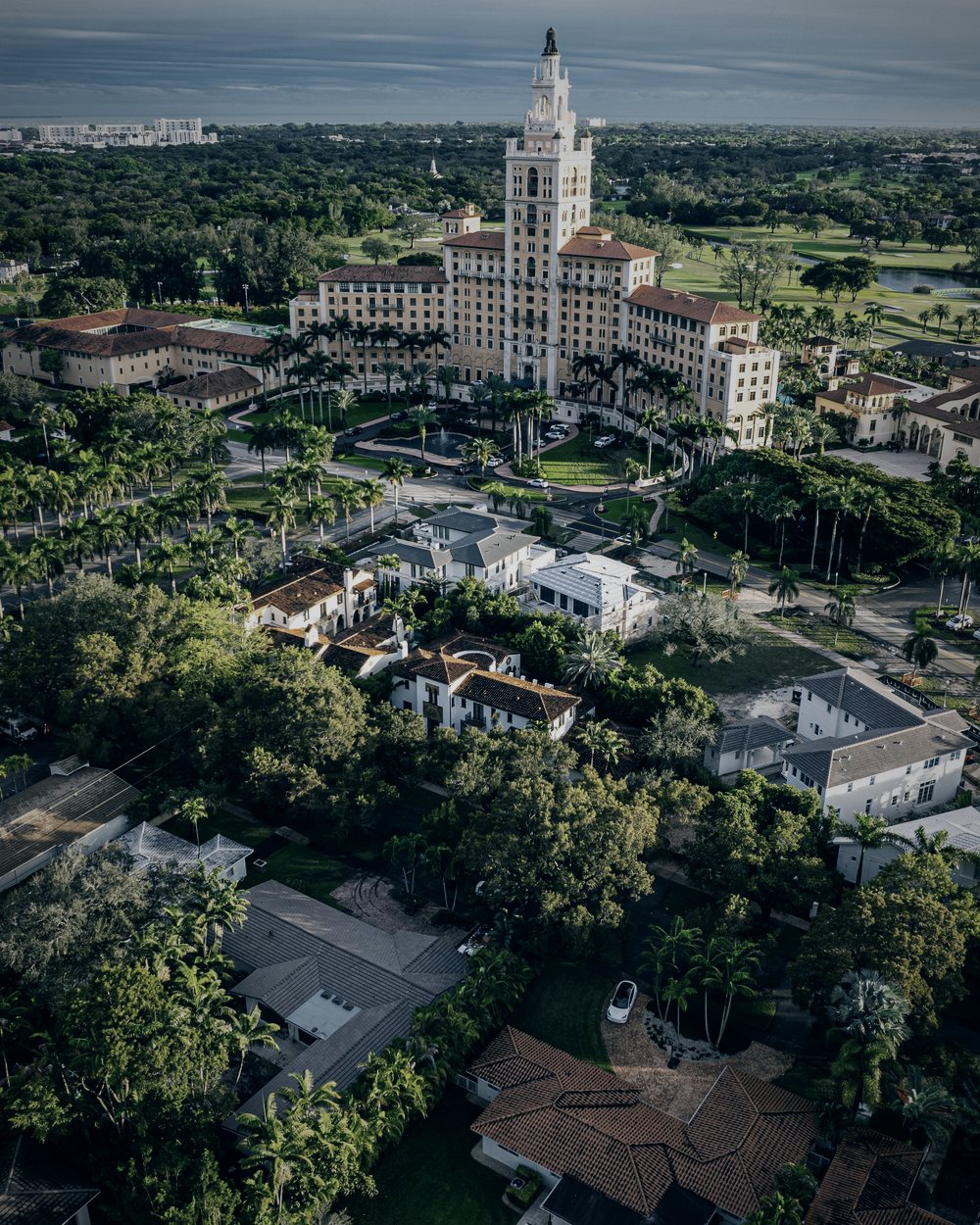 Coral Gables from above, with the Biltmore Hotel tower